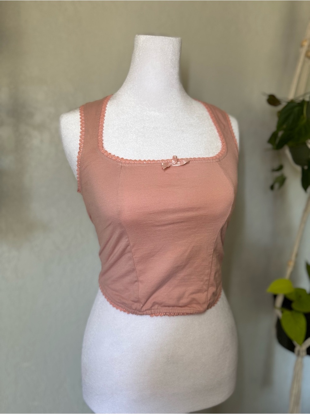 Motel Rocks Blush Pink Square-Neck Tank with Bow